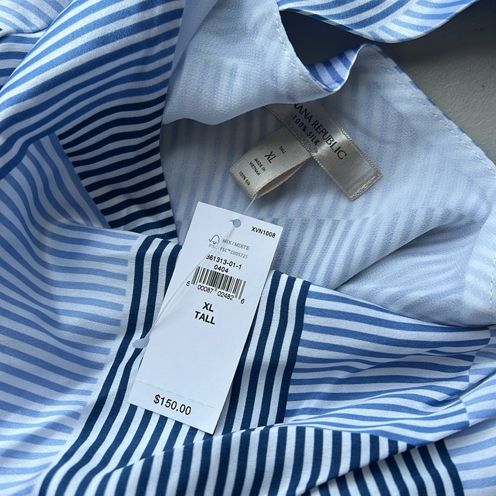 NWT 100% Silk Banana Republic Navy and White Striped Halter - Picture 5 of 8